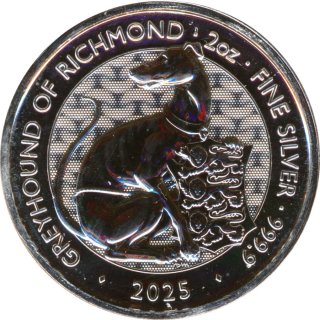 Grobritannien 2025 - Royal Tudor Beasts - Greyhound of Richmond - 2 Oz Silber