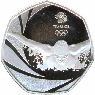Grobritannien 50 Pence 2016 PP Team GB - Olympiade in Rio - Schwimmen Silber*