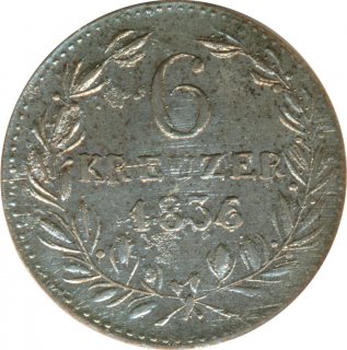 Nassau 6 Kreuzer 1836 Wilhelm Silber*