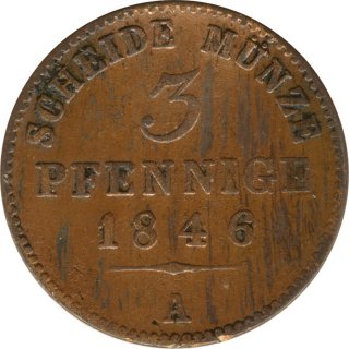 Schwarzburg-Sondershausen 3 Pfennig 1846 A Gnther Friedrich Carl II*