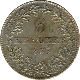 Freie Stadt Frankfurt 6 Kreuzer 1853 Stadtansicht Silber*
