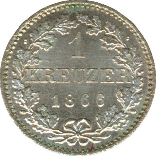 Freie Stadt Frankfurt 1 Kreuzer 1866 Stadtwappen Silber*