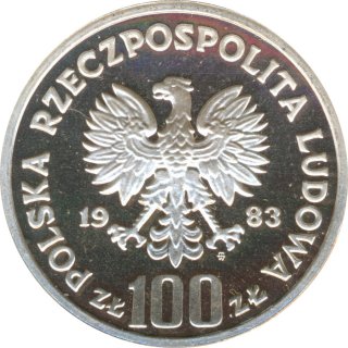 Polen 100 Zlotych 1983 PP Braunbr Silber*