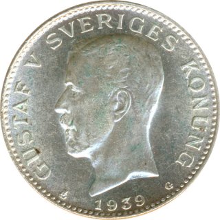 Schweden 1 Krona 1939 Gustaf V Silber*