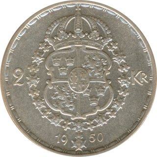 Schweden 2 Kronor 1950 Gustaf V. Silber*