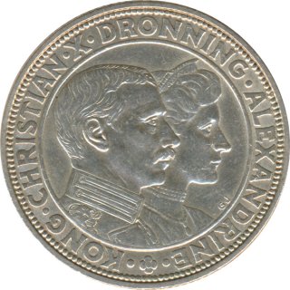 Dnemark 2 Kroner 1923 Silberne Hochzeit des Knigspaares...