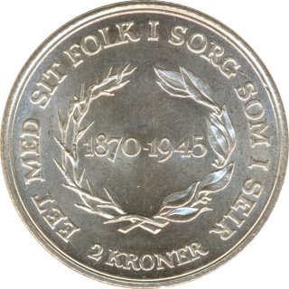 Dnemark 2 Kroner 1945 Geburtstag von Christian X. Silber*