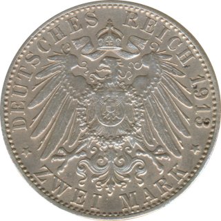 Baden 2 Mark 1913 G Friedrich II Silber*