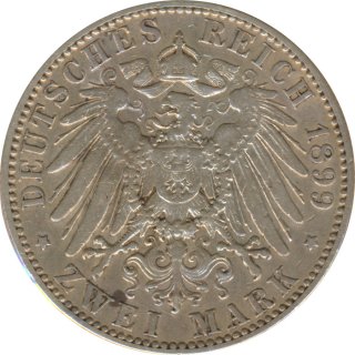 Sachsen 2 Mark 1899 E Albert Silber*