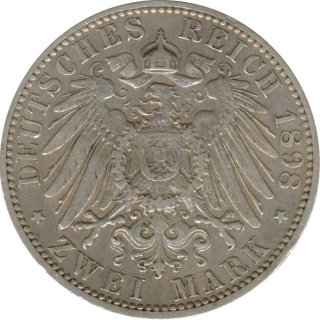 Sachsen-Weimar-Eisenach 2 Mark 1898 A Carl Alexander Silber*