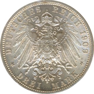 Schwarzburg-Sondershausen 3 Mark 1909 Auf den Tod von Karl Gnther Silber*