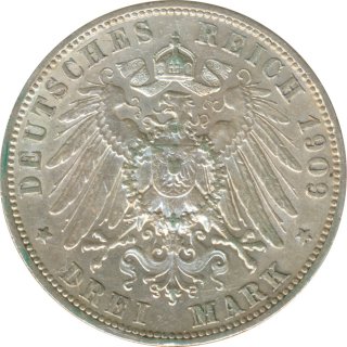 Wrttemberg 3 Mark 1909 F Wilhelm II Silber*