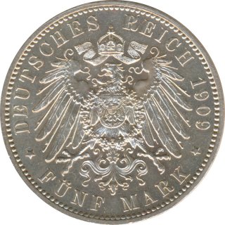 Sachsen 5 Mark 1909 E 500 Jahre Universitt Leipzig Silber*