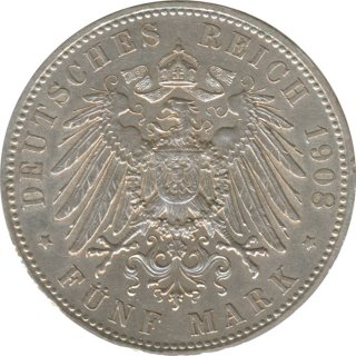Sachsen-Meiningen 5 Mark 1908 D Georg II Silber*