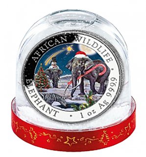 Somalia Republik 2026 - Elefant 1 Oz Silber in Schneekugel