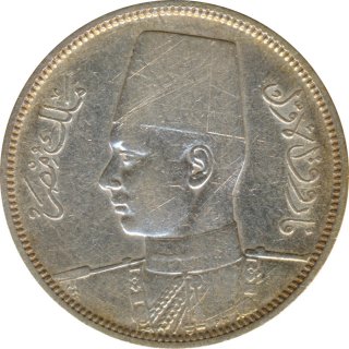�gypten 5 Piaster 1937 Farouk Silber*