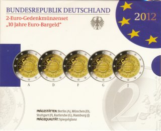 Deutschland 2 Euro 2012 - Einf�hrung Euro-Bargeld ( A-J )...