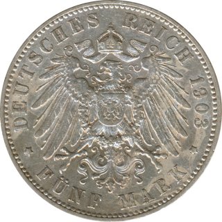 Sachsen 5 Mark 1903 E Georg Silber*
