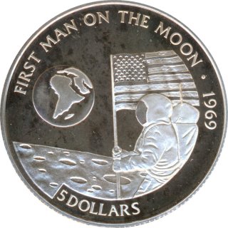 Cook Islands 5 Dollars 1991 Mondlandung Silber*