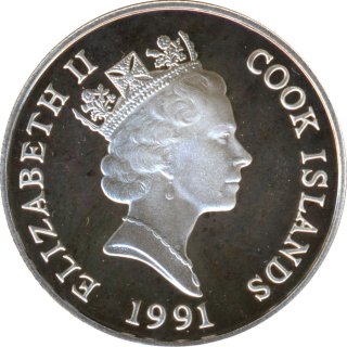 Cook Islands 5 Dollars 1991 Mondlandung Silber*