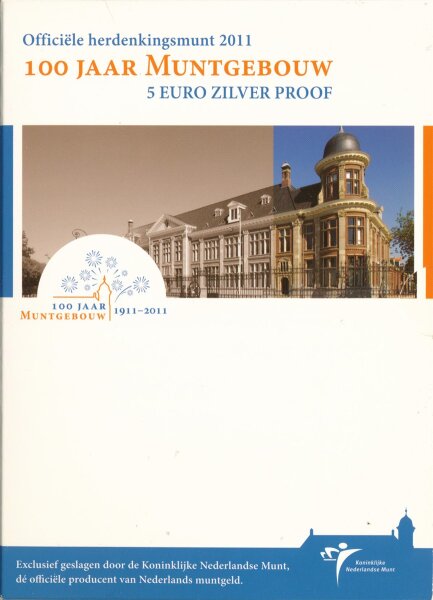 Niederlande 5 Euro 2011 PP 100 Jahre M&uuml;nze Utrecht in Folder*