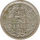 Niederlande 25 Cents 1919 Wilhelmina Silber*