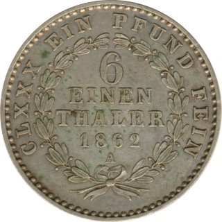 Anhalt-Bernburg 1/6 Taler 1862 A Alexander Carl Silber*