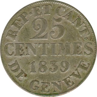 Schweiz 25 Centimes 1839 Kanton Genf Silber*