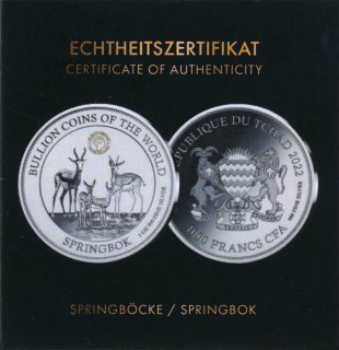 Tschad 2022 - Springbock Gracia Patricia Privy - 1 Oz Silber*