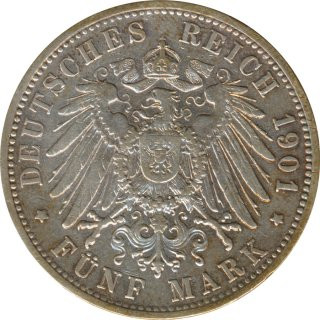 Baden 5 Mark 1901 G Friedrich Silber*