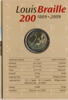 Belgien 2 Euro 2009 - Louis Braille CoinCard*