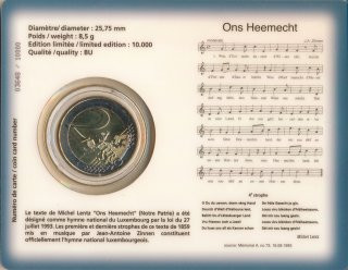 Luxemburg 2 Euro 2013 - Nationalhymne in Karte*