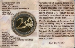 Slowenien 2 Euro 2012 -  Einf�hrung Euro-Bargeld in CoinCard*