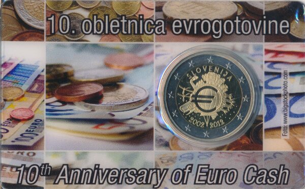 Slowenien 2 Euro 2012 -  Einf&uuml;hrung Euro-Bargeld in CoinCard*