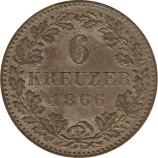 Freie Stadt Frankfurt 6 Kreuzer 1866 Stadtwappen Silber*