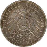 Preussen 5 Mark 1908 A Wilhelm II Silber*