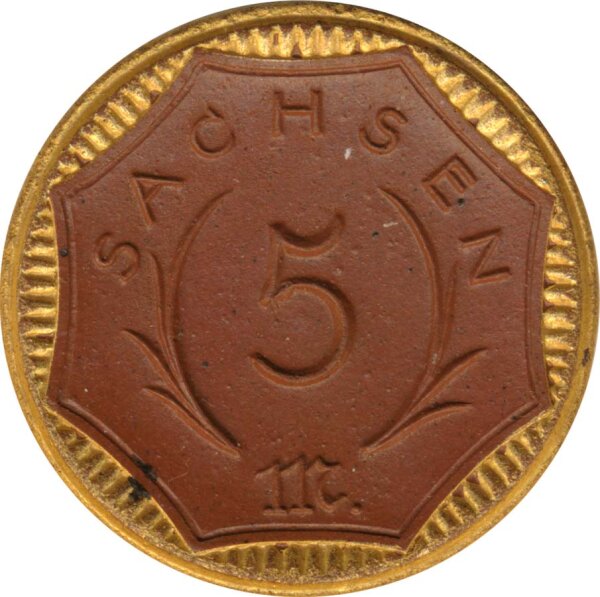 Sachsen 5 Mark 1921 aus  Meissener Steingut*
