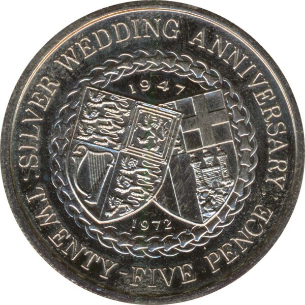 Isle of Man 25 Pance 1972 Silberhochzeit Elisabeth II.*