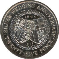 Isle of Man 25 Pance 1972 Silberhochzeit Elisabeth II.*