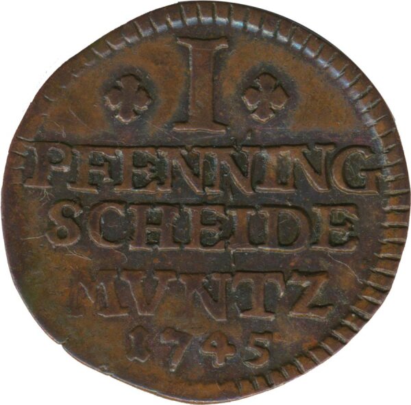 Braunschweig Wolfenb&uuml;ttel 1 Pfennig 1745 IBH Karl I*