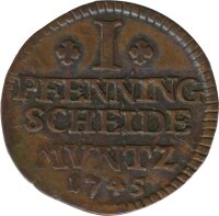 Braunschweig Wolfenb&uuml;ttel 1 Pfennig 1745 IBH Karl I*