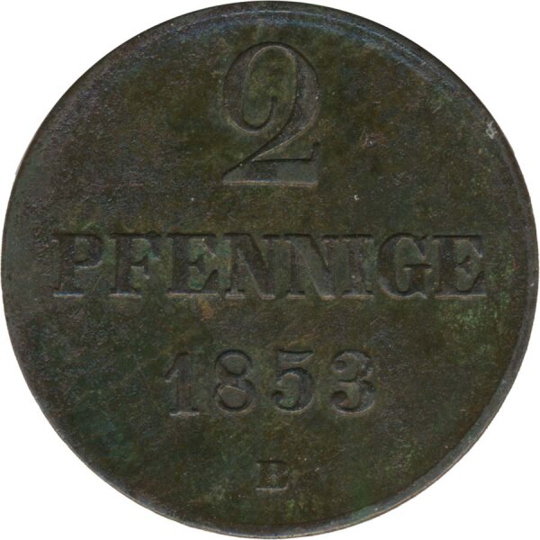 Braunschweig Wolfenb&uuml;ttel 2 Pfennig 1853 B Wilhelm*