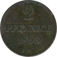 Braunschweig Wolfenb&uuml;ttel 2 Pfennig 1853 B Wilhelm*