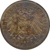 Preussen 5 Mark 1914 A Wilhelm II in Uniform Silber*