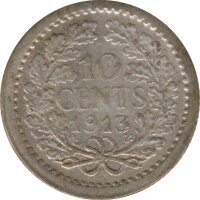 Niederlande 10 Cents 1913 Wilhelmina Silber*