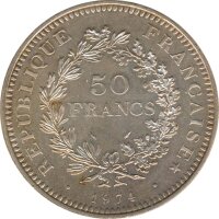 Frankreich 50 Francs 1974 Herkules mit Musen Silber*