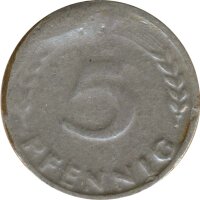 BDL 5 Pfennig 1949 Eichenzweig J.377 Fehlpr&auml;gung...