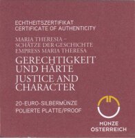 &Ouml;sterreich 20 Euro 2017 Gerechtigkeit und H&auml;rte Silber im Etui*