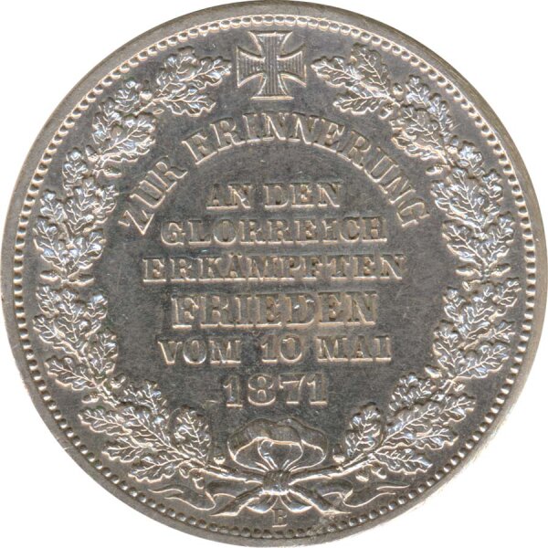 Bremen 1 Taler 1871 B Frieden vom 10. Mai 1871 Silber*