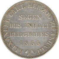 Anhalt-Bernburg Ausbeutetaler 1855 A Alexander Carl Silber*